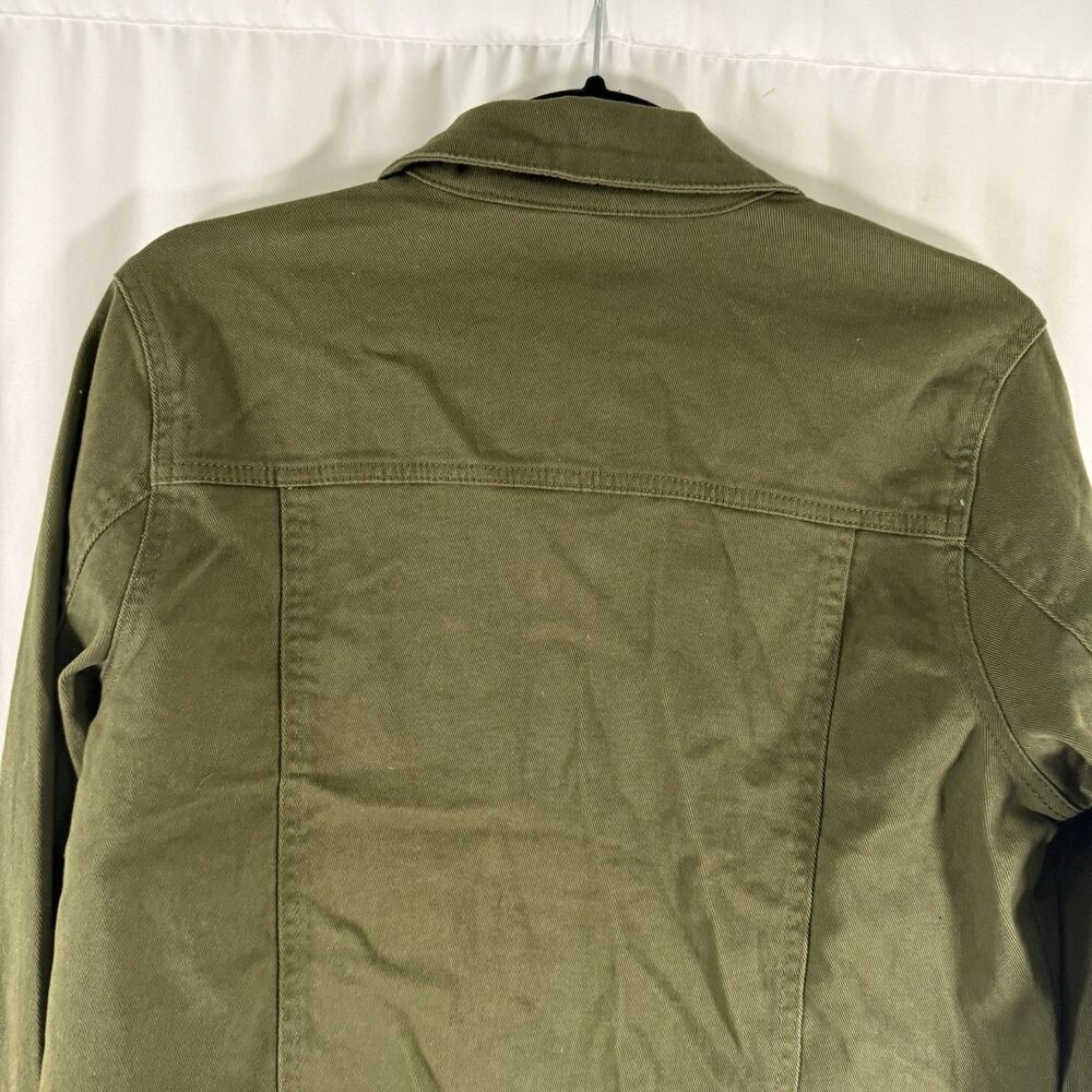 New Baccini Twill Jacket Women's Medium Green Fringe Hem Button Up Long Sleeve - Picture 10 of 11